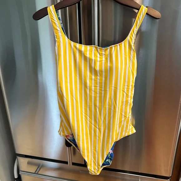Tommy Bahama Daffodil Striped One-Piece Swimsuit reversible size 12 - Picture 3 of 5